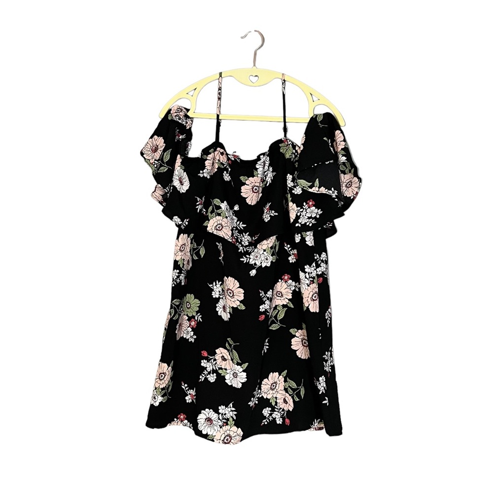 Forever 21 Women’s Black Floral Strap Off-the-Shoulder Summer Short Dress